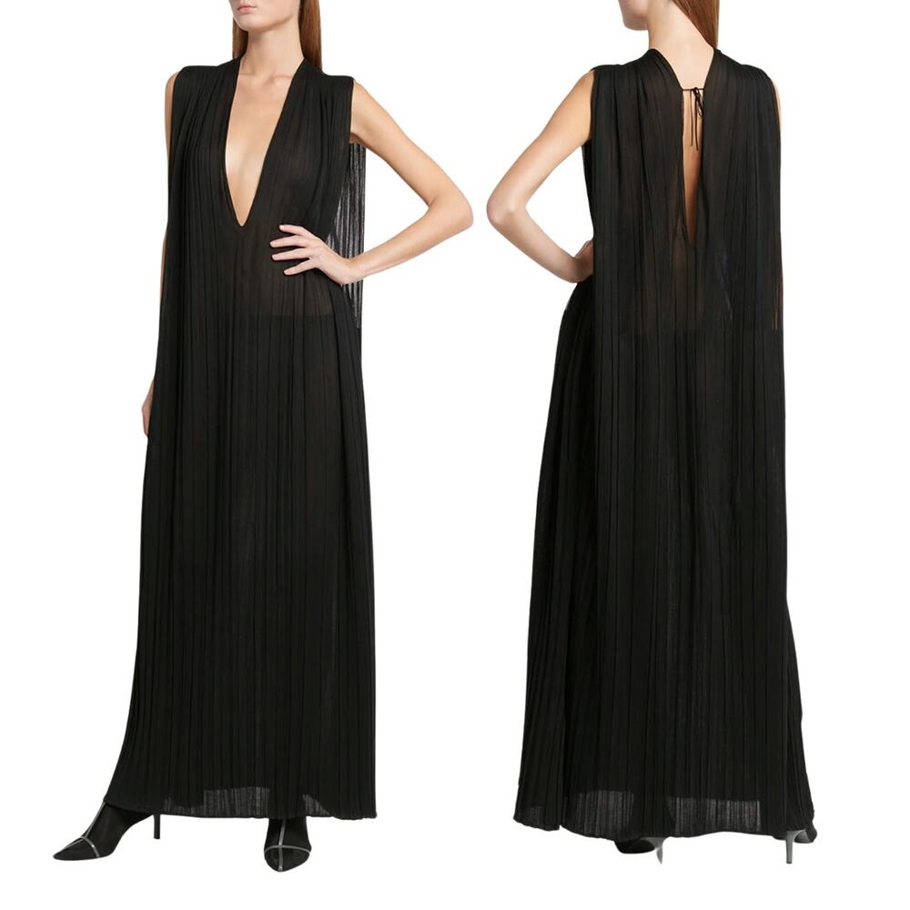 Jil Sander Womens Pleated Sheer Maxi Dress Silk Formal Party Statement US 10
